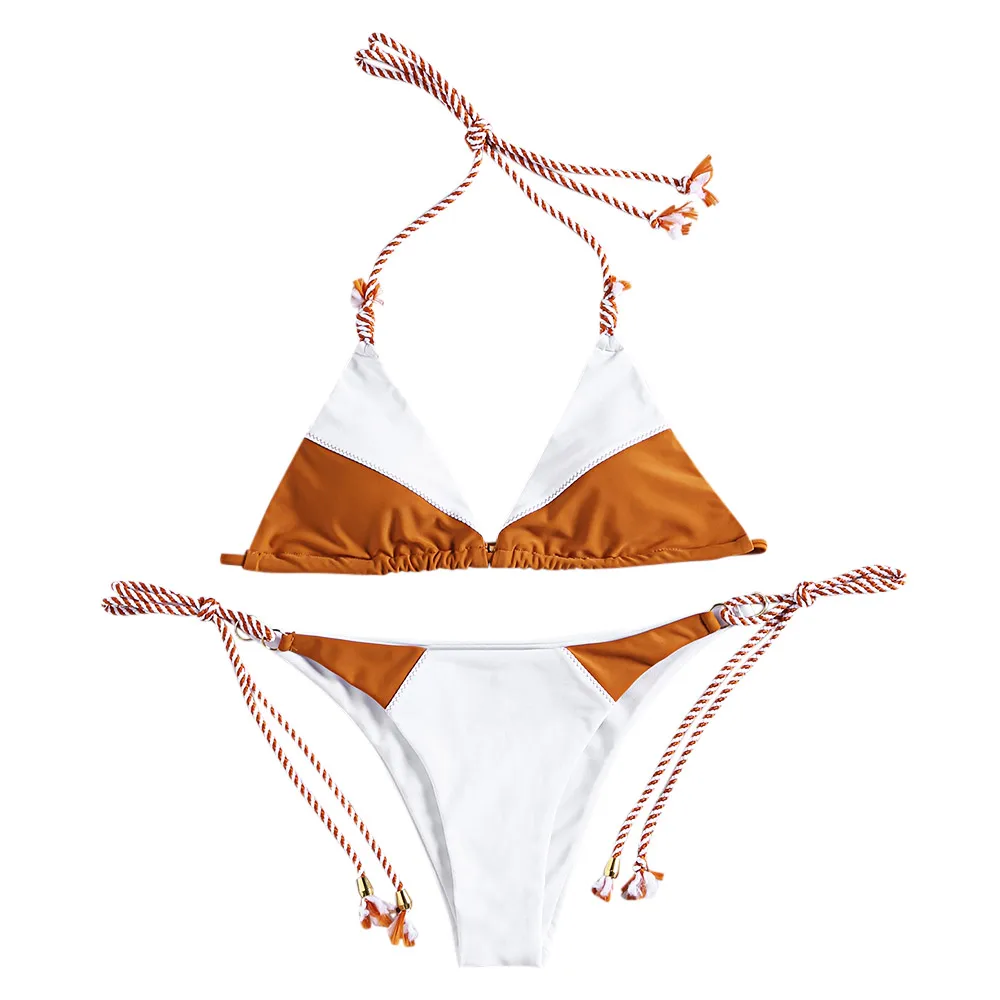 Сексуальный раздельное бикини набор плетеный на завязках с низкой талией