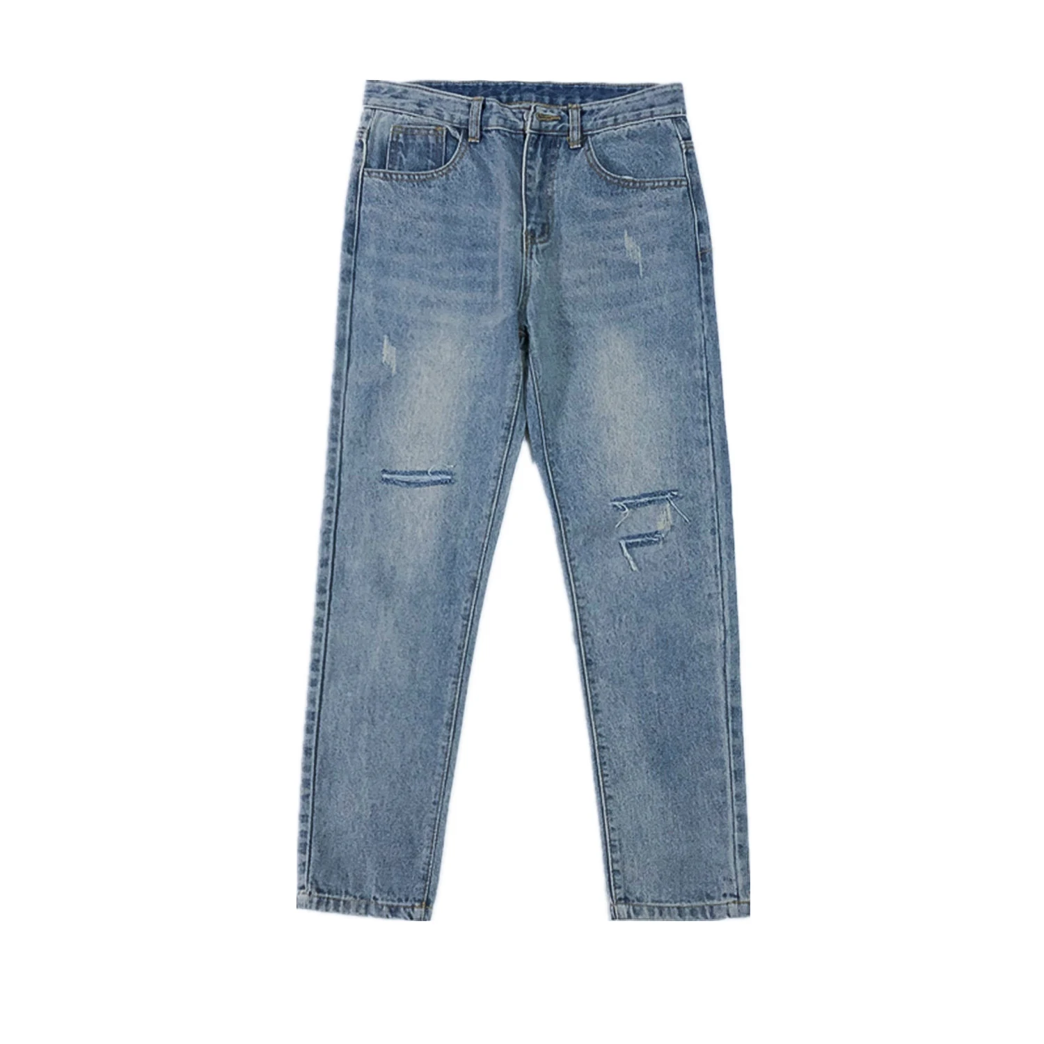 

2019 Korean Style Men's Stretch Casual Pants Classic Skinny Holes Slim Fit Wash Jeans Black/blue Color Biker Denim Trousers