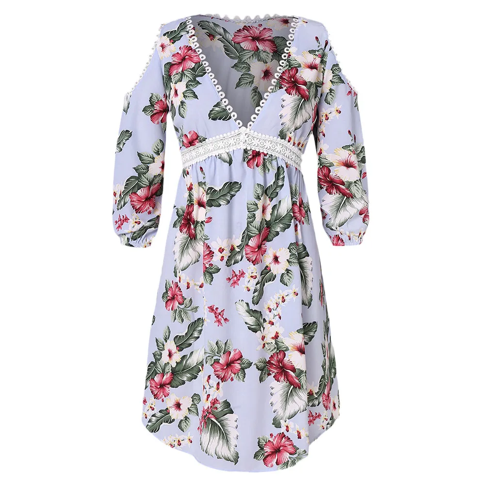 Большой размер кружева с цветочным принтом платье миди свободного покроя