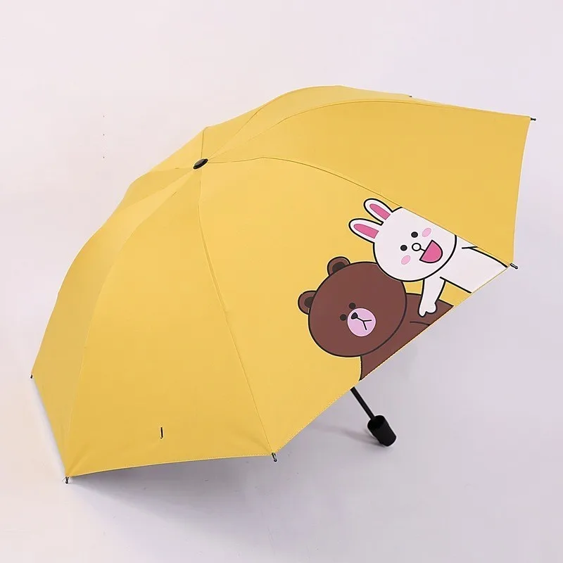 Square Feather Brown Bear Fine Umbrella Black Glue Sunscreen Sunshade | Дом и сад