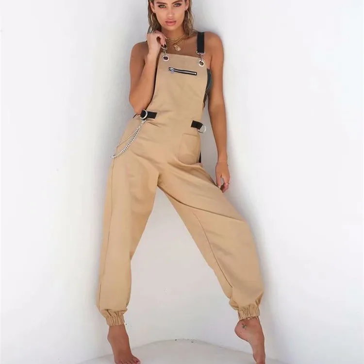 Новинка 2019 женский комбинезон шаровары без рукавов на бретелях модный