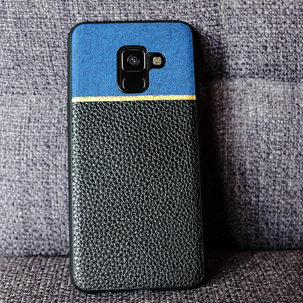 Кожаный чехол для samsung Galaxy A8 2018 мягкий силиконовый + прочный пластиковый задняя