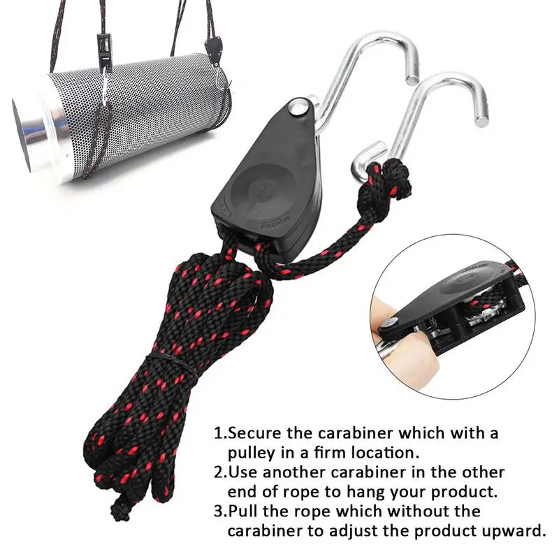 1 Pair Grow Light Rope Hangers Heavy Duty Adjustable Reflector Gears 1/4"