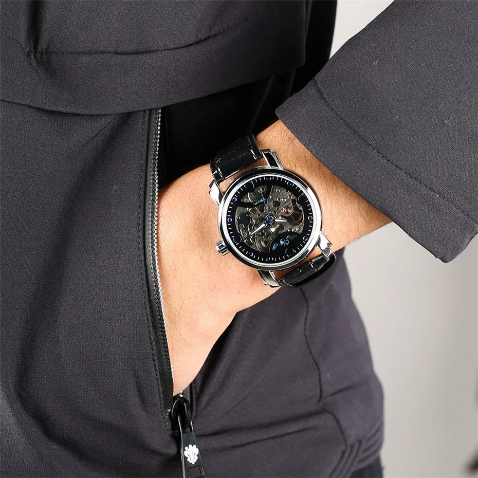 

Skeleton Watch Men Mechanical Self Wind Wristwatch Top Brand Luxury Luminous Hands Sport Watch for Men relogio masculino Gift
