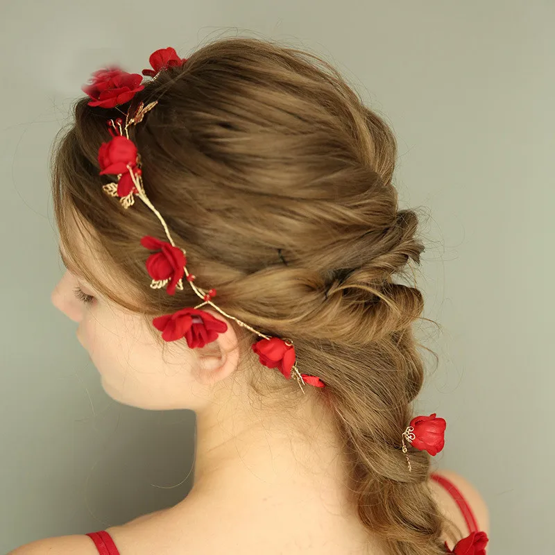 Red Tiara Headbands And Hairpins Flower Brdal Hair Accessories Vintage Style Headpiece For Girls Hairband | Украшения и