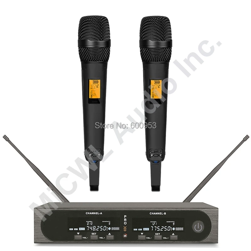 

Pro SKM9000 2 Champagne Gold or 2 Black Wireless Handheld Microphone System Stage Performance Singing Headset LavalierMic System