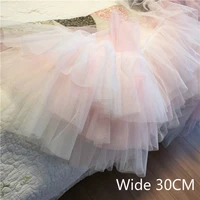 30cm wide pink white gradient color three layer mesh lace ribbon trim for wedding dress skirt applique sewing guipure supplies