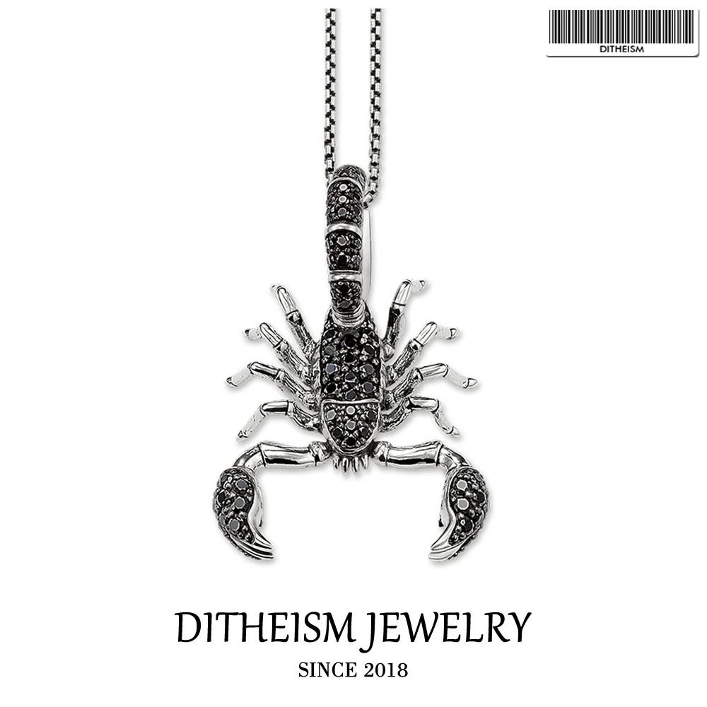 Цепочка-Скорпион из серебра 2018 пробы с черным фианитом винтажный подарок для