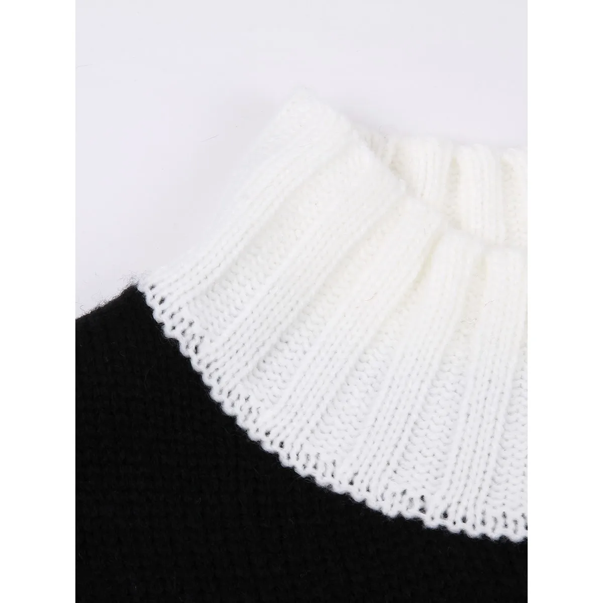 Women Fashion Lace Sweater Dress White Black Color Block Boho Autumn Winter Knitted Loose High Collar | Женская одежда