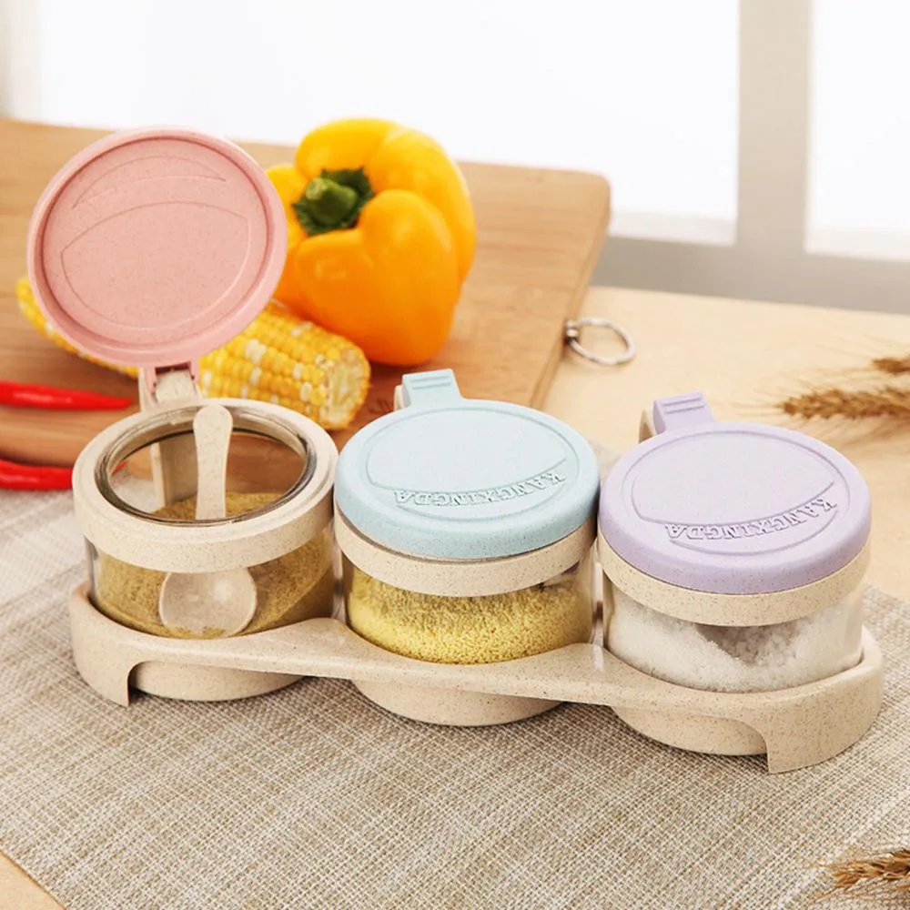 Круглые приправа банка для специй Кухонные гаджеты перец стекло с крышкой Ложка