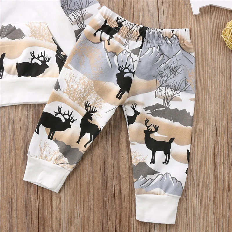 

Newborn Baby Boys Girls Deer Hooded Tops Pants Leggings Outfits Set Clothes Xmas