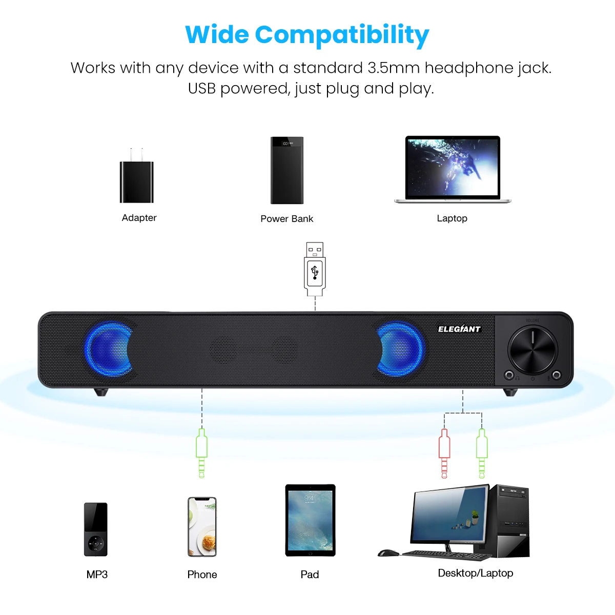 ELEGIANT USB ноутбук динамик для ПК Саундбар ноутбука Настольный IPhone|Портативные
