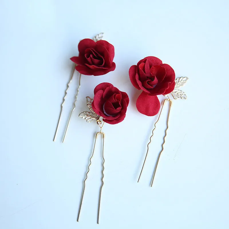 Red Tiara Headbands And Hairpins Flower Brdal Hair Accessories Vintage Style Headpiece For Girls Hairband | Украшения и