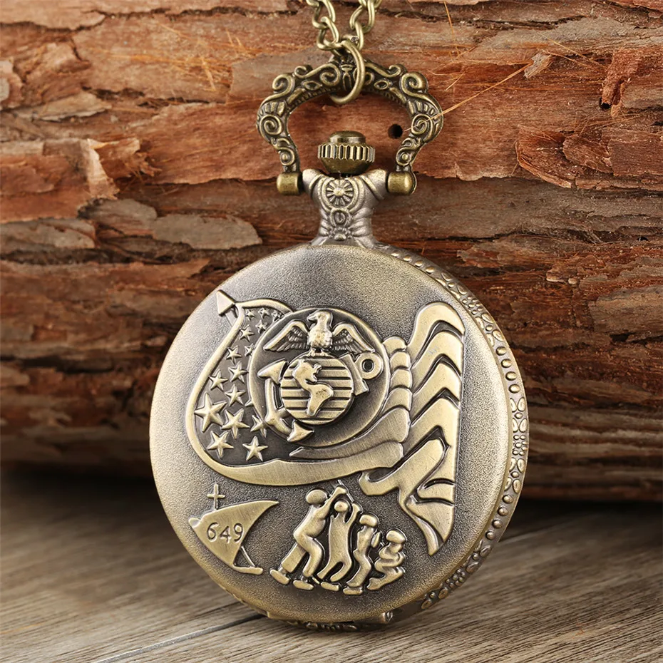 

Classic USN Design Pocket Watch Vintage Bronze Pendant Clock with Fob Necklace Chain Best Souvenir Gifts for Men Women reloj