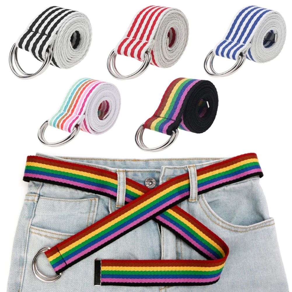 Ремень с двумя кольцами Женский нейлоновый Повседневный брезентовый пояс в