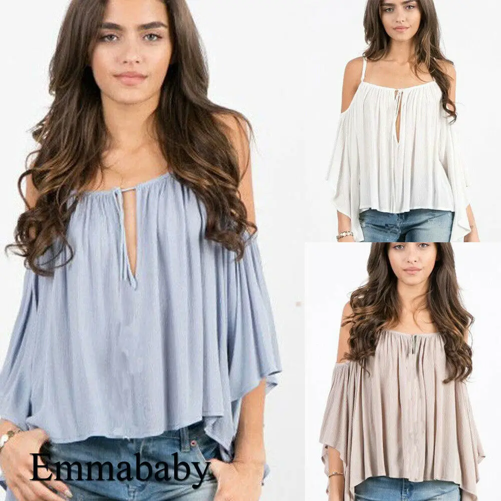 Новые модные женские повседневные рубашки с открытыми плечами свободные