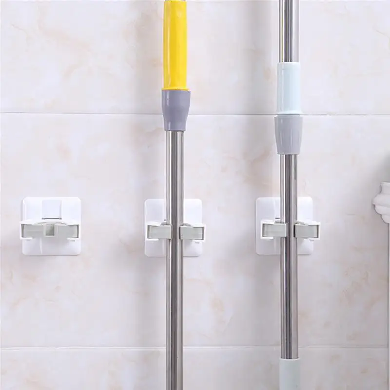 2 Pcs Mop Holders Wall Mounted No Drilling Kitchen Bathroom Racks for Toilet | Дом и сад