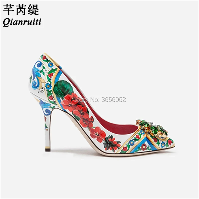 Женские туфли лодочки Qianruiti Tacones с кристаллами и цветами сексуальные принтом роз