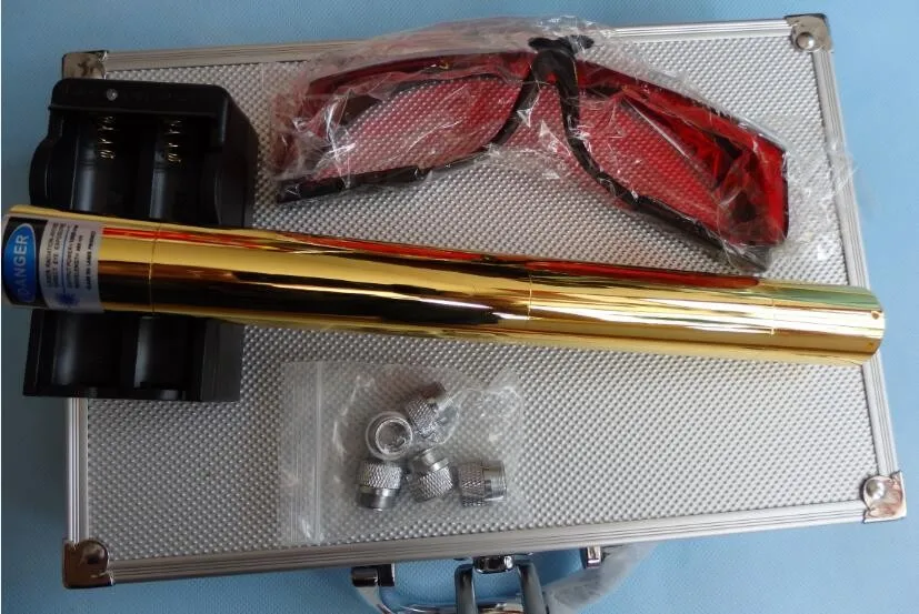 

Super Powerful 450nm 200w 200000m Blue Laser Pointer Burning High Power LAZER PEN 5 Heads Charger Glasses With Metal Box