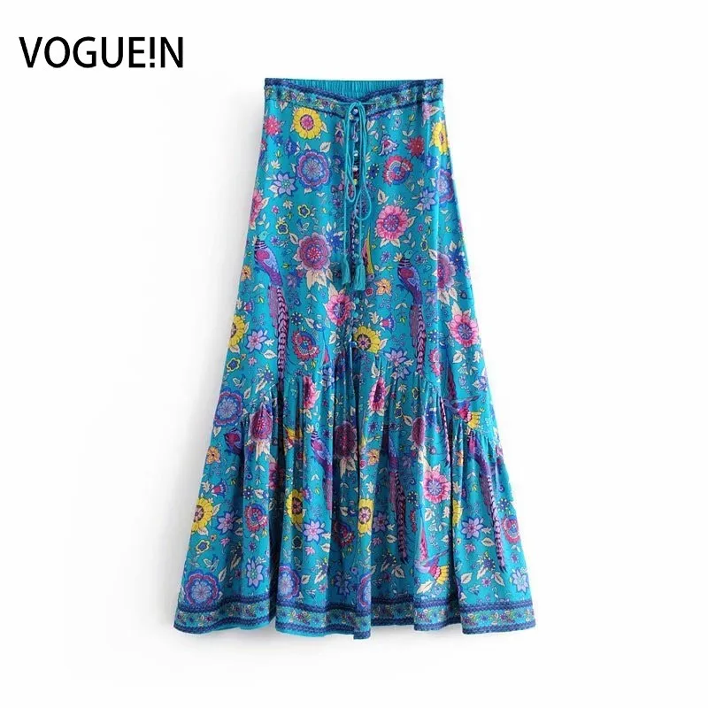 VOGUEIN новые женские этнические пляжные Цветочный павлин печати разделение синий