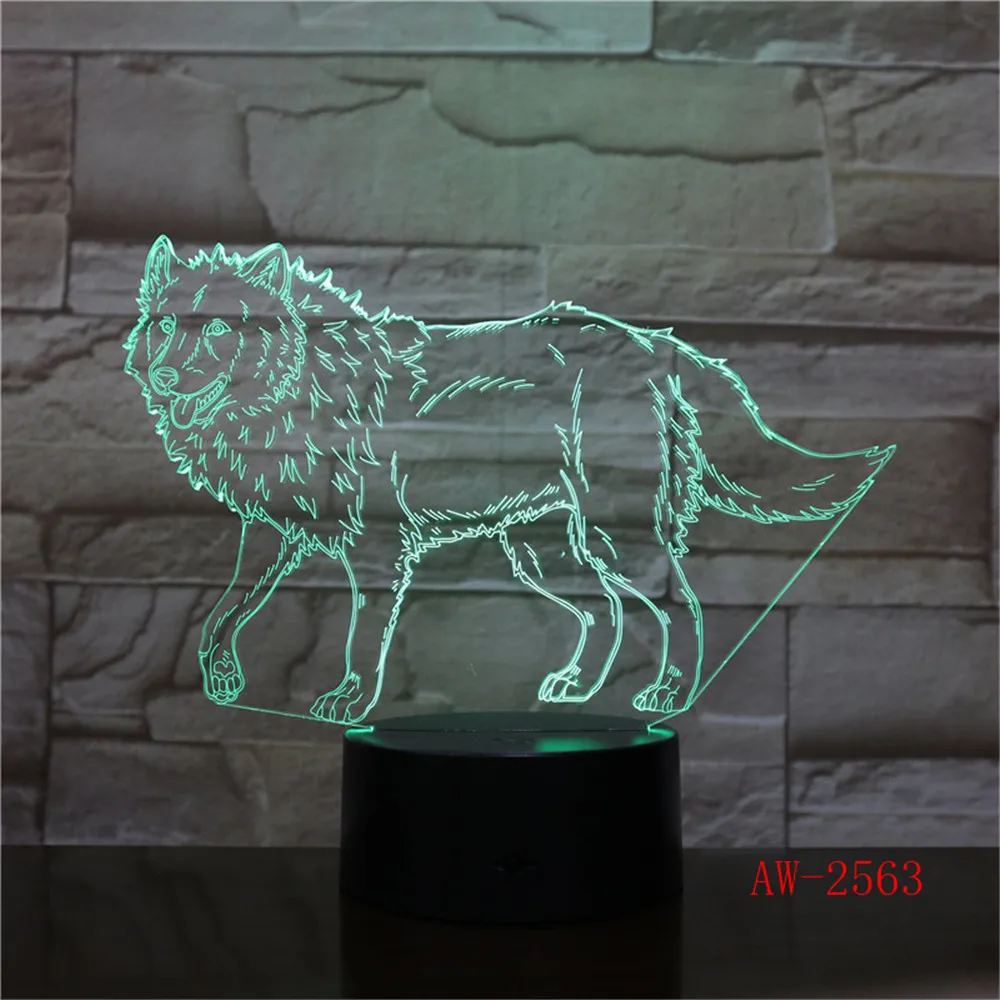 3D лампа в виде животного воющего волка светодиодный USB светильник разноцветная