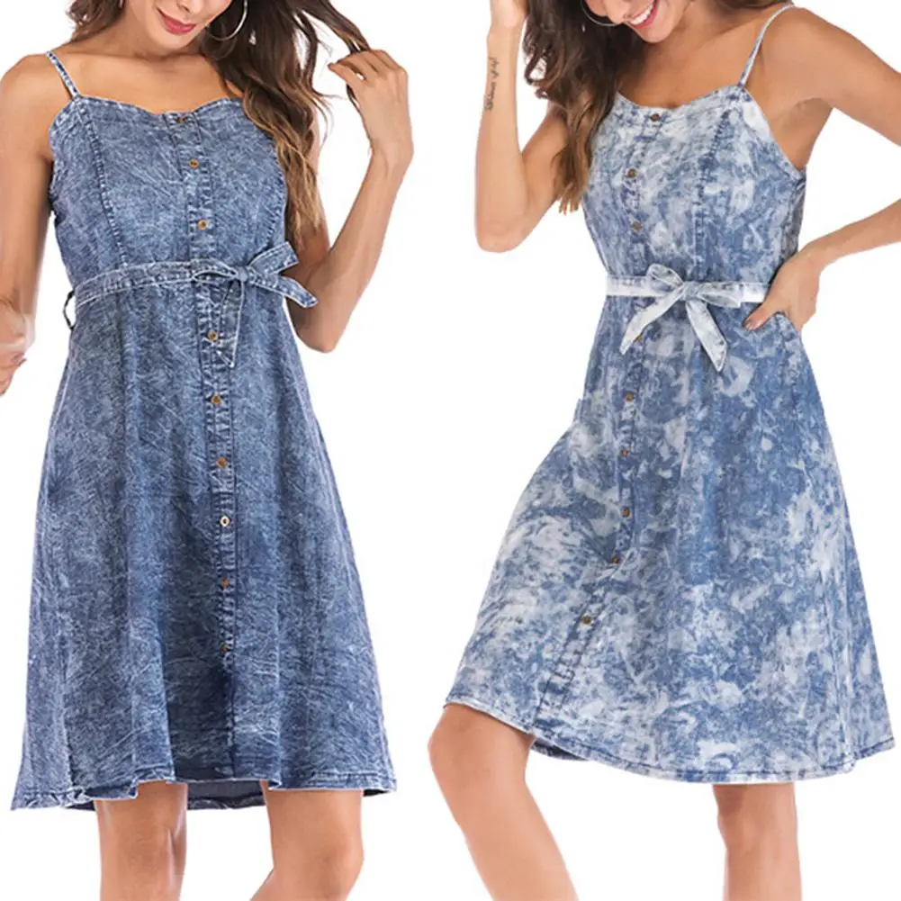 MISSKY New Summer Women Denim Dress Backless Sexy Halter Neck | Женская одежда
