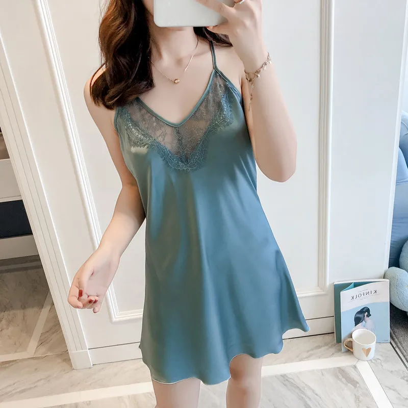 Для женщин ночные сорочки Сексуальное белье кружевные Сатиновые платья одежда