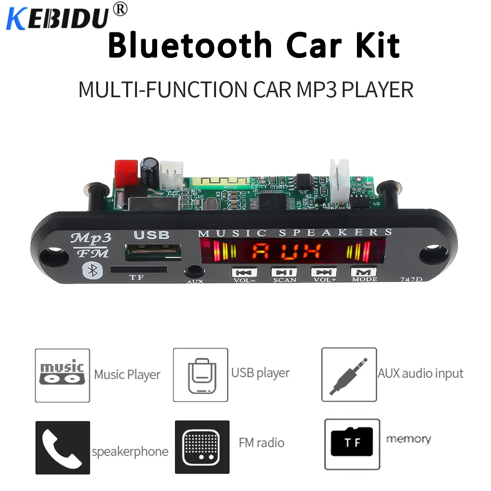 KEBIDU Handsfree Bluetooth автомобильное радио Mp3 плеер декодер плата 5 В-12 в запись FM TF карта