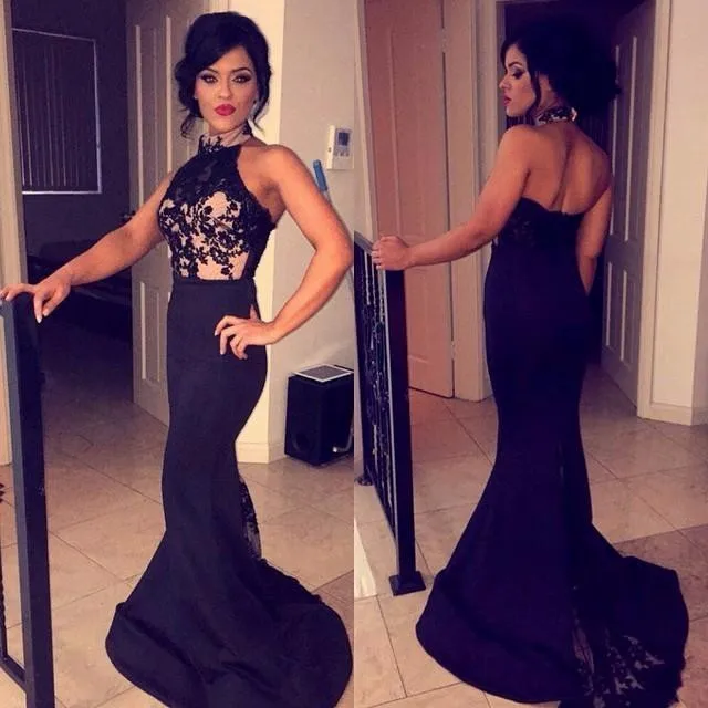 

Sexy Black Backless Mermaid Prom Dresses 2021 vestido de fiesta Halter Special Occasion Gowns Formal Imported Party Dress