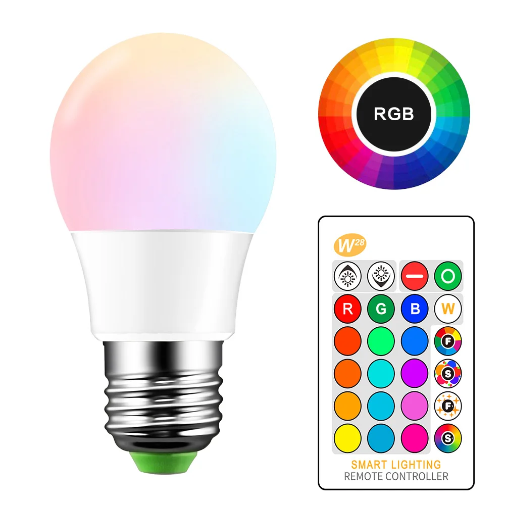 Светодиодная RGB лампа E27 16 цветов декоративное освещение KTV с регулируемой