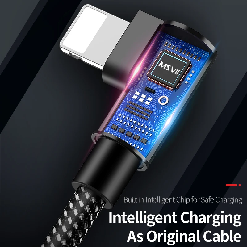 Msvii USB кабель для iPhone X XS MAX XR провод шнур 90 градусов локоть кабели 8 7 Plus Кабель с
