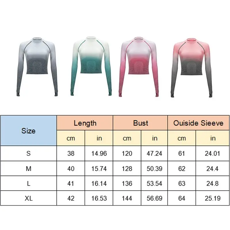 

2019 New Gradient Dyeing Design Fashion Sports Yoga Shirts Long Sleeve Running Fitness Yoga Sport Tops Female