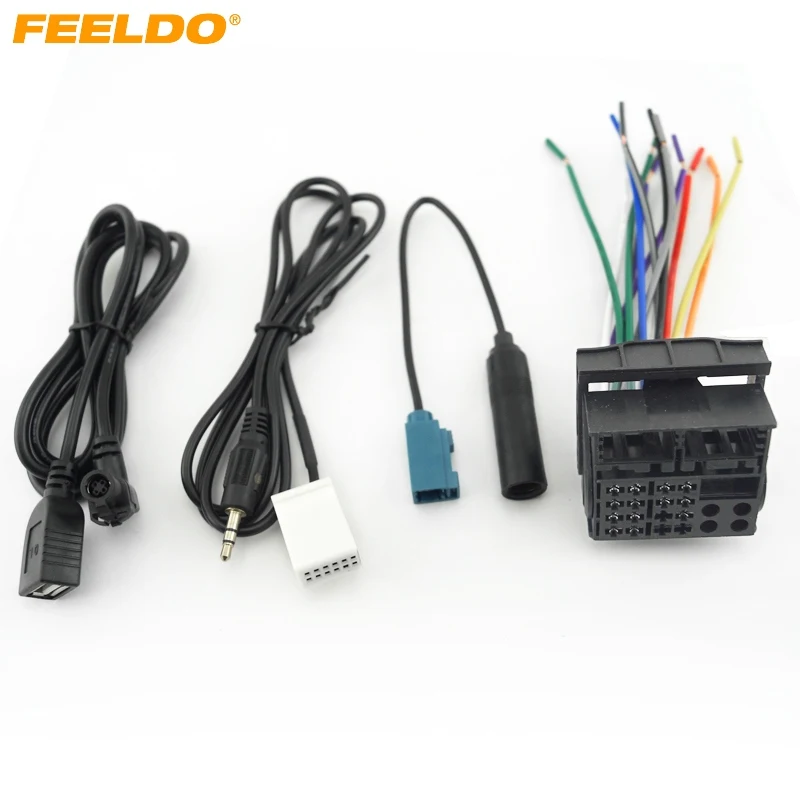 FEELDO 5 компл. стерео головное устройство жгут проводов с FRAKA радио Anatenn Jack USB/AUX