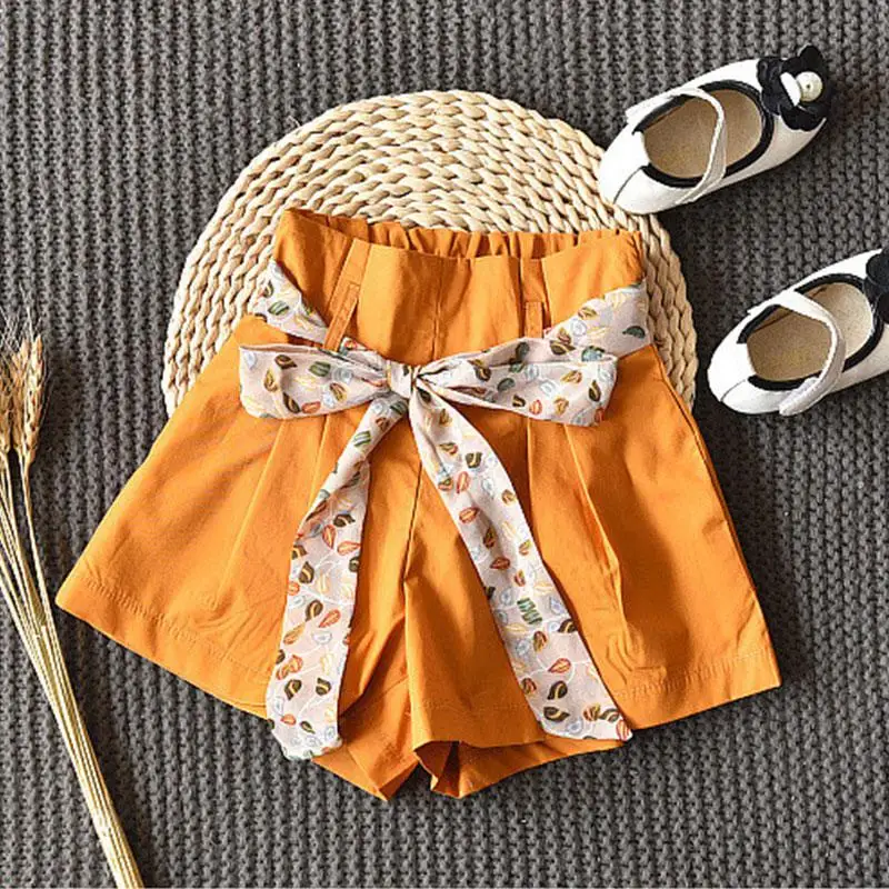 Детские шифоновые наборы для девочек лето 2019 модные топы с короткими рукавами +
