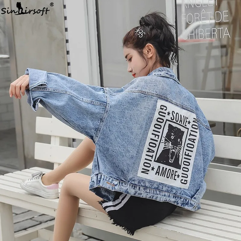 Винтажная Повседневная джинсовая куртка с вышивкой и длинным рукавом для женщин