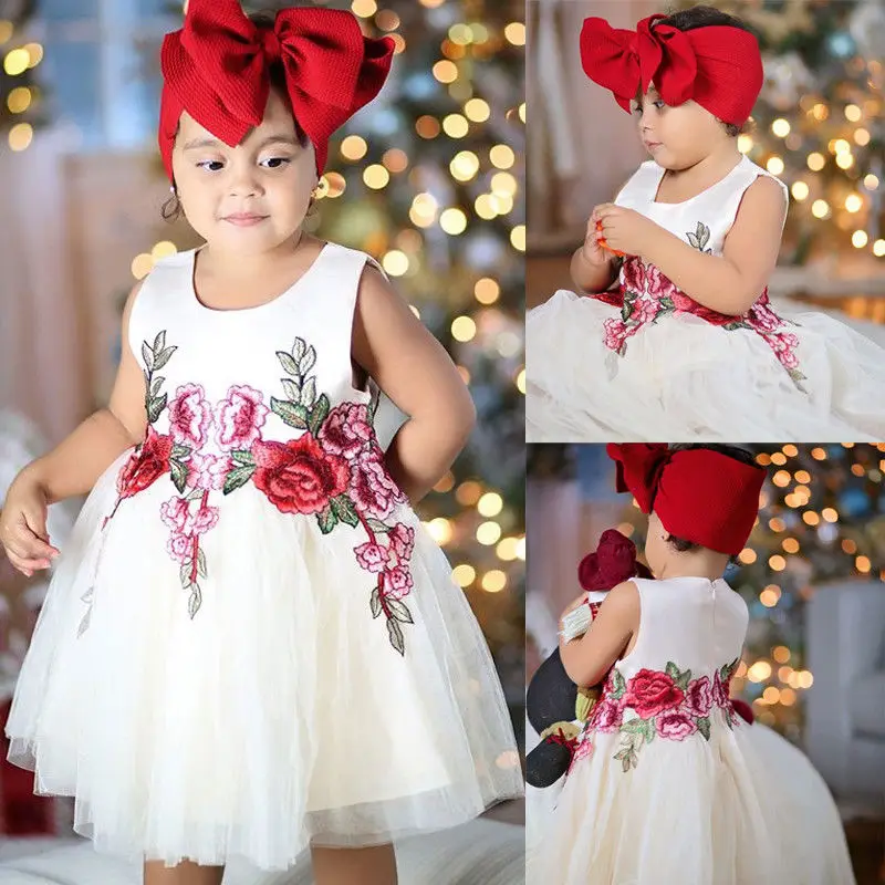 Детское платье с цветочным узором для маленьких девочек кружевное фатиновое