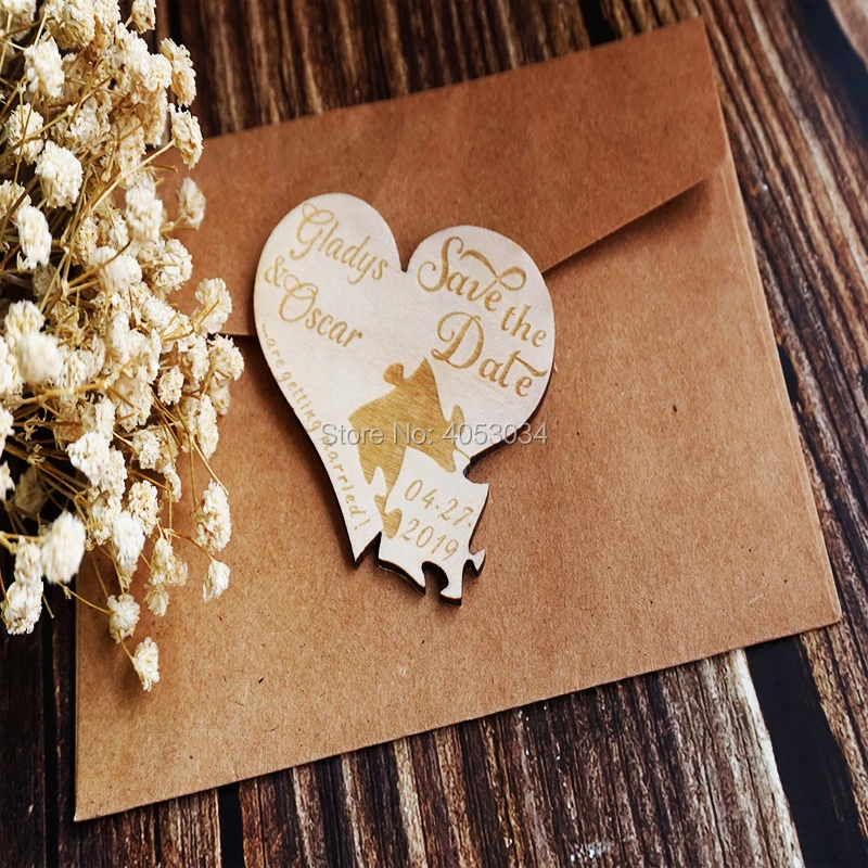На заказ Свадебный магнит в форме сердца для сохранения даты деревянные