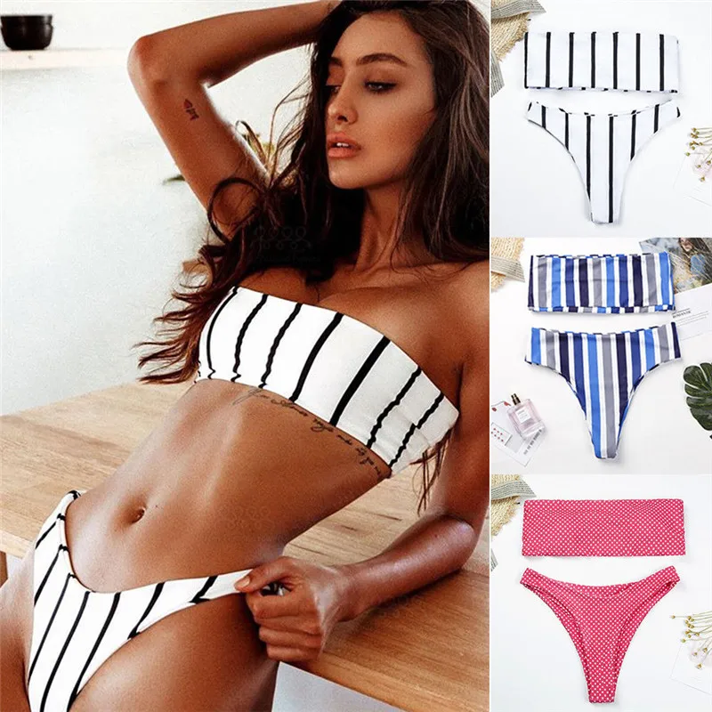 Двусторонний комплект бикини в белую и черную полоску женский купальник бандаж