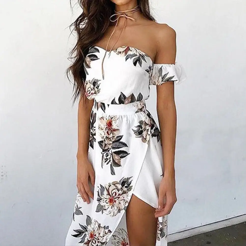Женское платье с цветочным принтом Boho белое платье-макси коротким рукавом и
