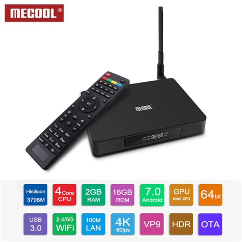 ТВ приставка MECOOL K6 DVB S2 T2 C Android 7 0 2 Гб RAM 16 ROM 4G & 5G WiFi телеприставка 100 Мбит/с 4K Smart Box VP9