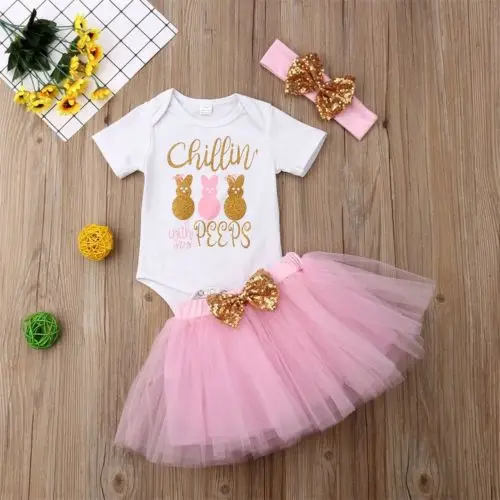 Пасхальный комбинезон для новорожденных девочек из 3 предметов розовый с