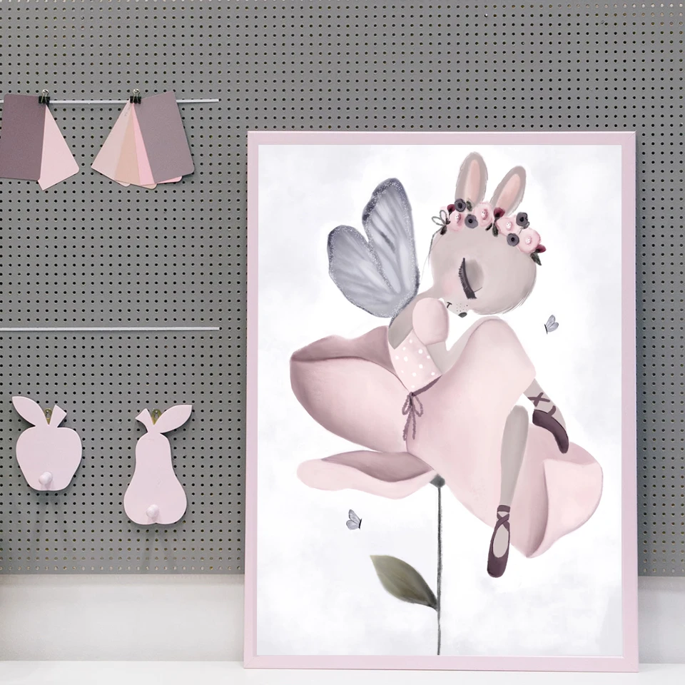 Плакат на день рождения акварельные розовые картины принцессы холст Банни