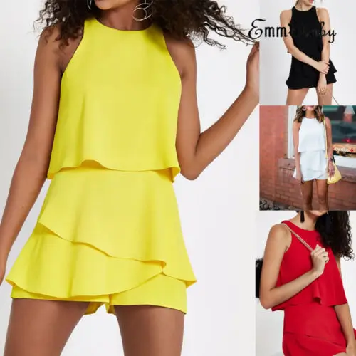 Женский однотонный клубный комбинезон без рукавов праздничный Летний Мини с