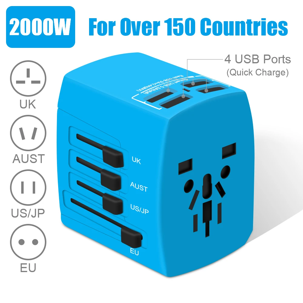 Highever 2000 W дорожный адаптер Международный Универсальный питания 4 USB порта