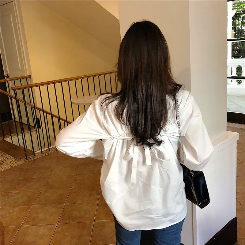 Lychee Girls Button Back Lace Up Women Blouses Shirts Long Sleeve Female Spring Autumn | Женская одежда