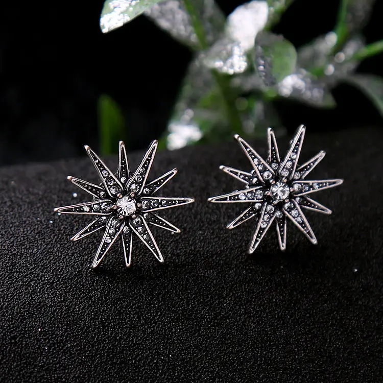 Vintage Radiant Double Star Earrings Motif Art Starburst Stud Earring Crystal Flower Wedding Jewelry | Украшения и аксессуары