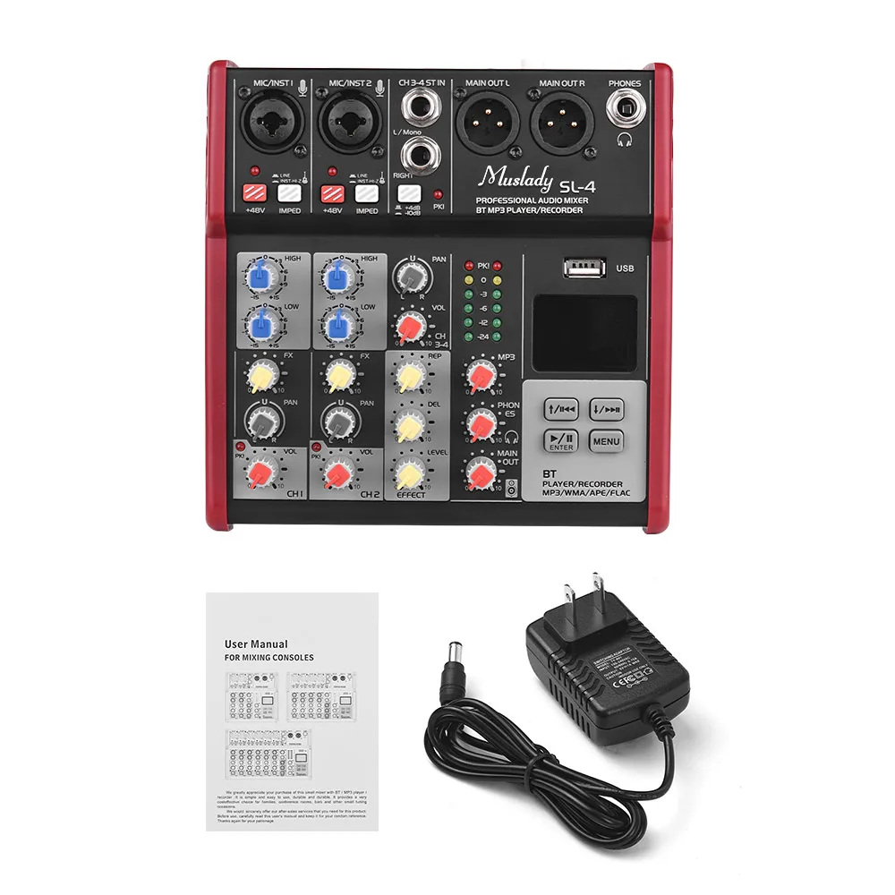 Muslady SL 4 канальный смешивания консольный микшер 2 полосным эквалайзером