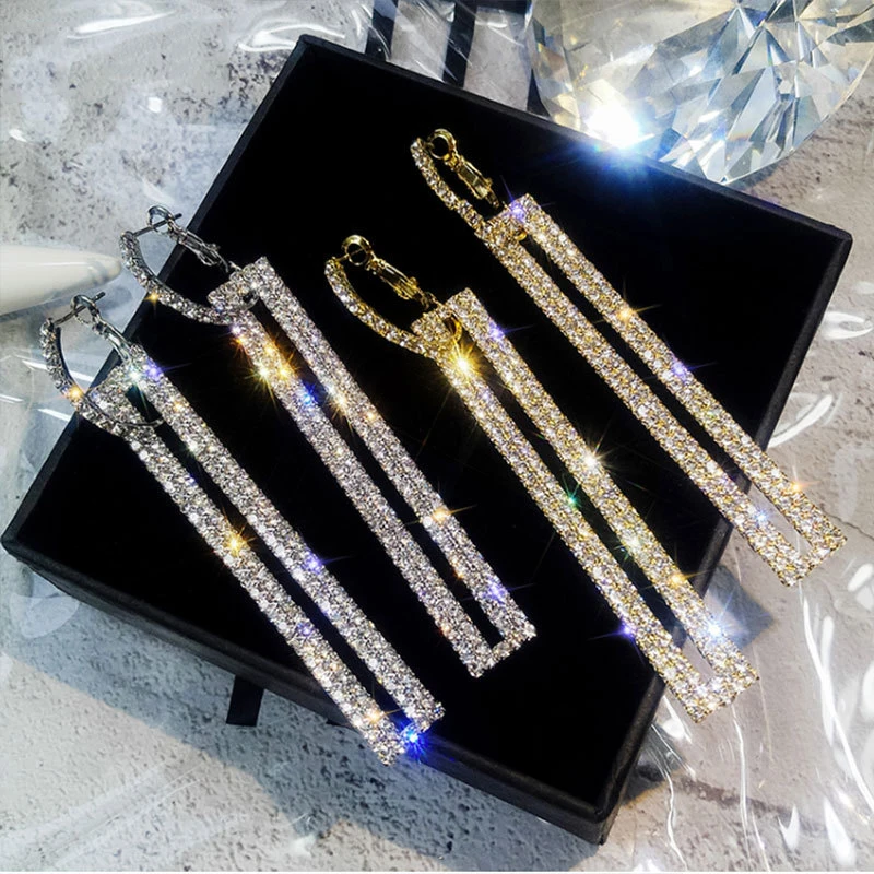 2019 Длинные Роскошные серьги Стразы геометрические висячие розового золота