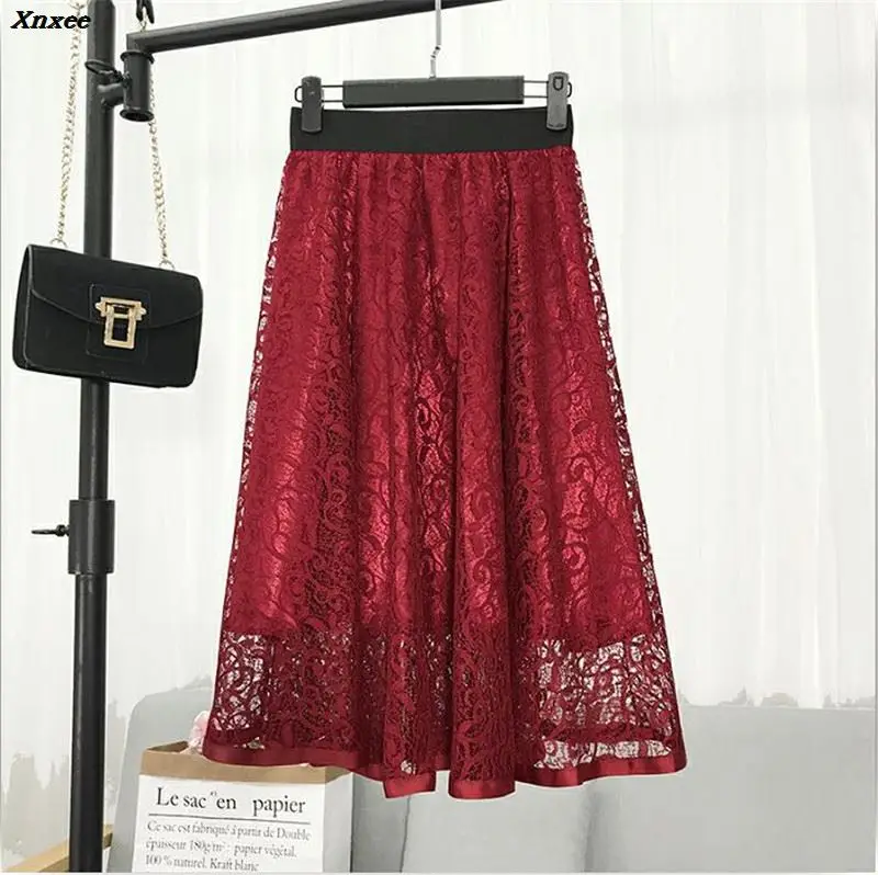 Юбка женская кружевная средней длины модная винтажная юбка из фатина на молнии с