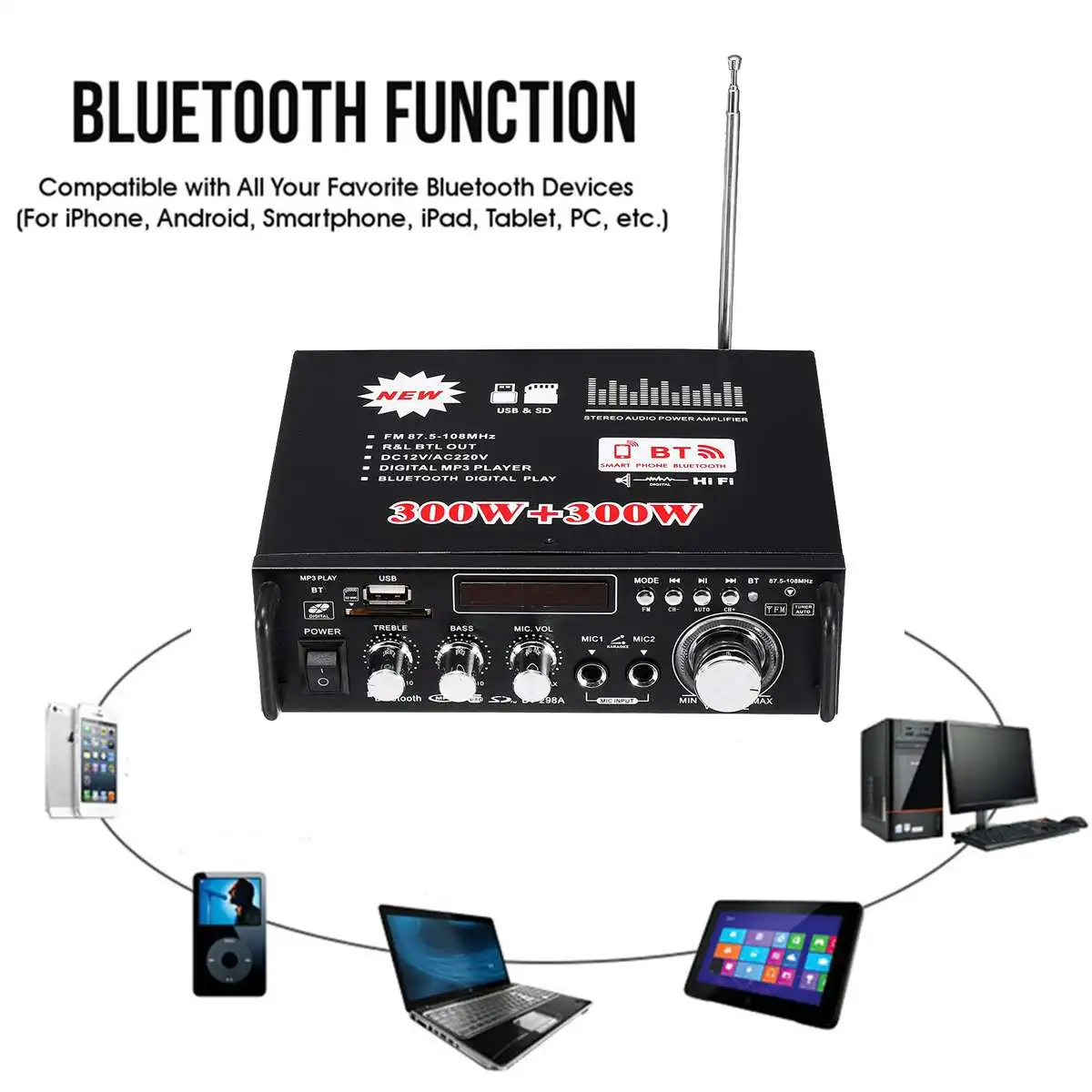 600 Вт DC12V HIFI автомобильный усилитель аудио стерео мощности bluetooth FM радио 2CH 220 В